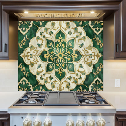 Moroccan Tempered Glass Backsplash, Artistic Geometric Stove Guard, Heat Resistant Easy Clean Art