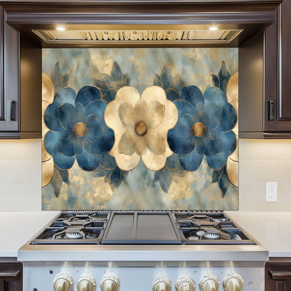 Moroccan Floral Pattern Kitchen Backsplash, UV Printed Tempered Glass Art, Custom Size Design