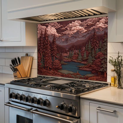 Mountain Kitchen Backsplash: Tempered Glass Forest Scene Stove Protector