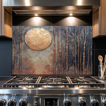 Copper Moon Glass Backsplash, Celestial Crescent Stove Guard, Heat Resistant Easy Clean Kitchen Art