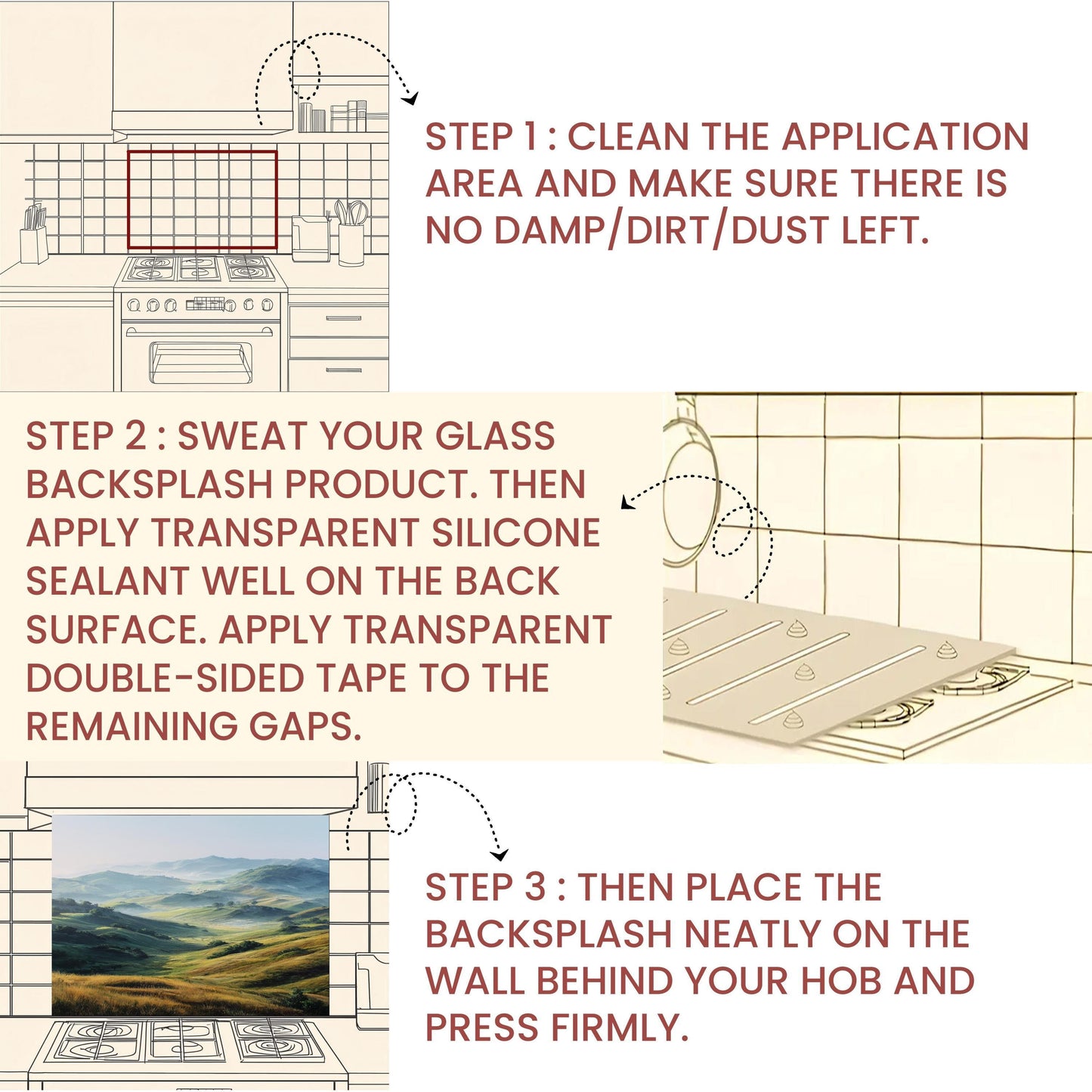 Green Hills Tempered Glass Backsplash – Nature Landscape Kitchen Wall Art