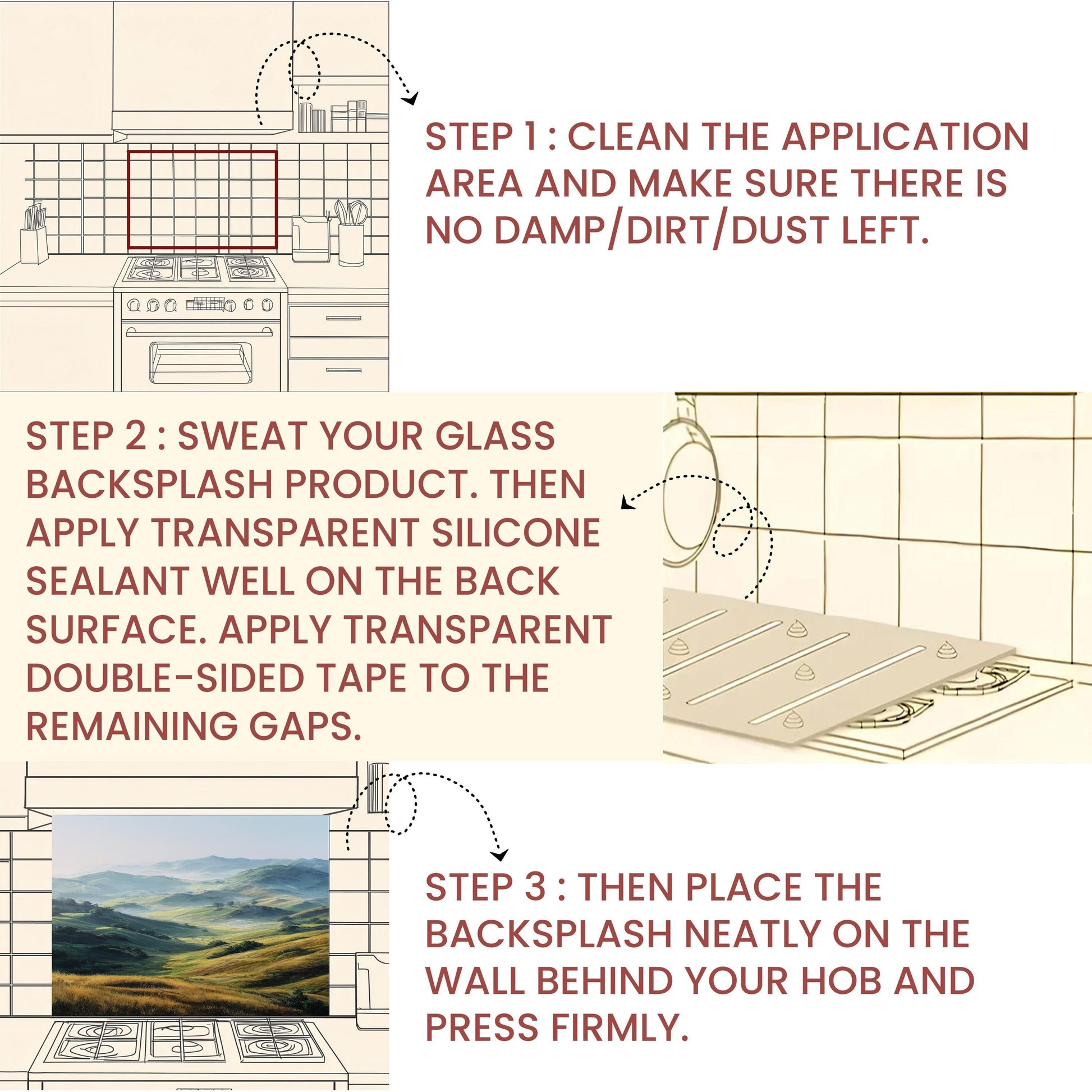 Green Hills Tempered Glass Backsplash – Nature Landscape Kitchen Wall Art