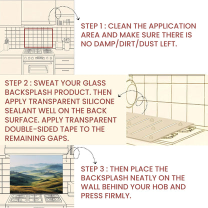 Green Hills Tempered Glass Backsplash – Nature Landscape Kitchen Wall Art