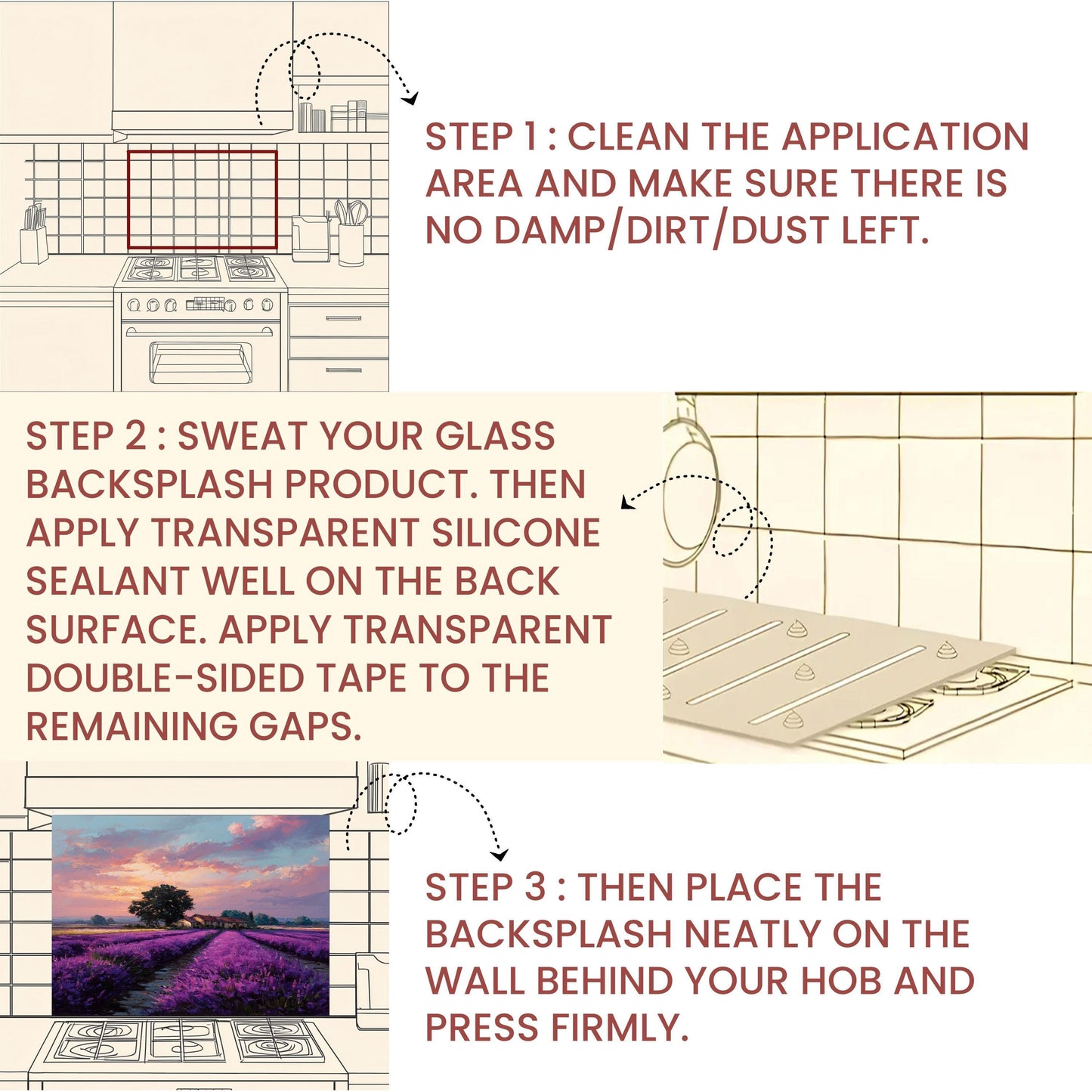 Provence Lavender Field Tempered Glass Backsplash - Sunset Countryside Kitchen Splashback - Heatproof Stove Wall Protector
