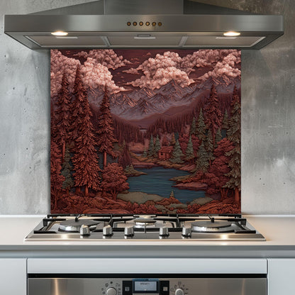 Mountain Kitchen Backsplash: Tempered Glass Forest Scene Stove Protector