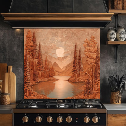 Tempered Glass Mountain & Deer Backsplash: Rustic Kitchen Decor