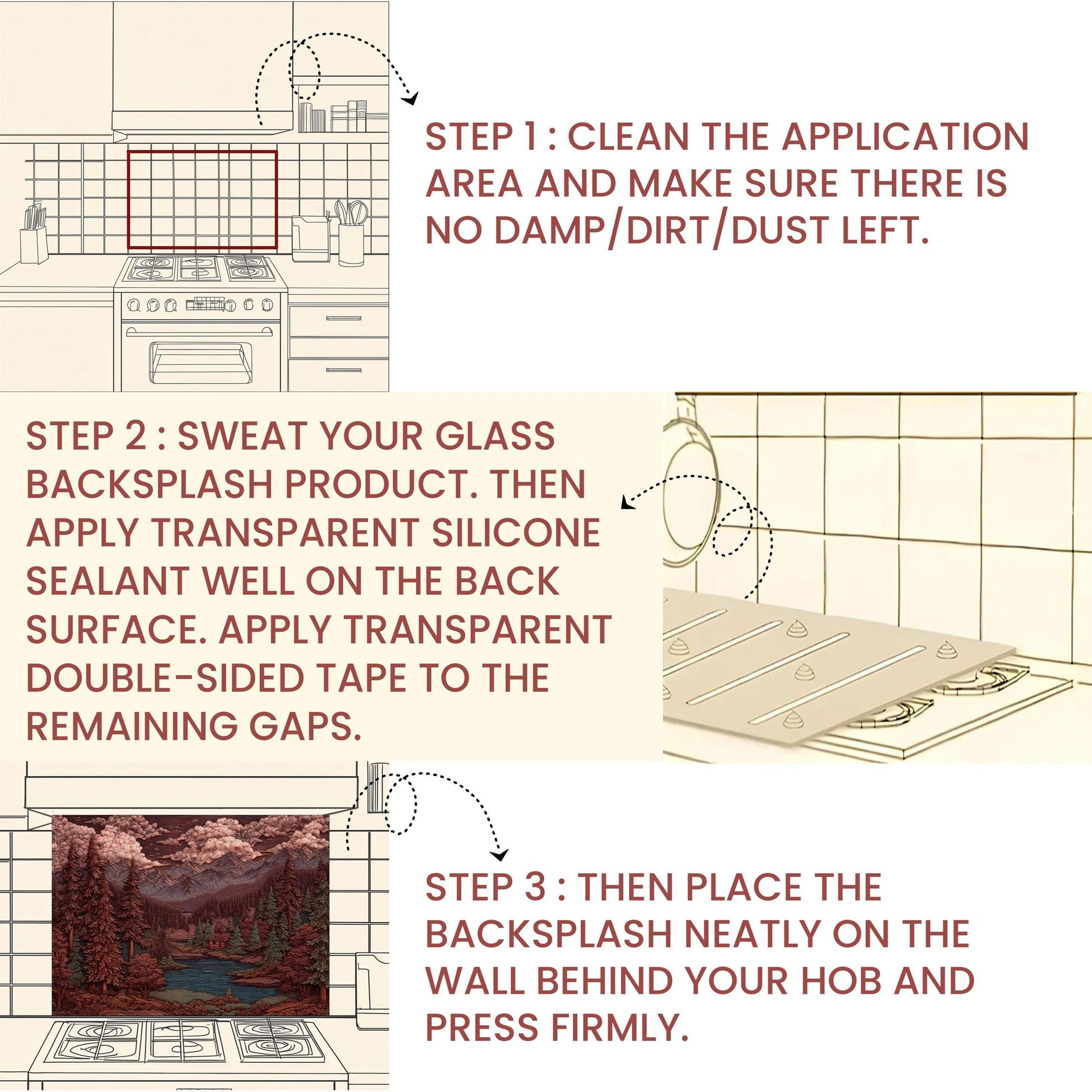 Mountain Kitchen Backsplash: Tempered Glass Forest Scene Stove Protector