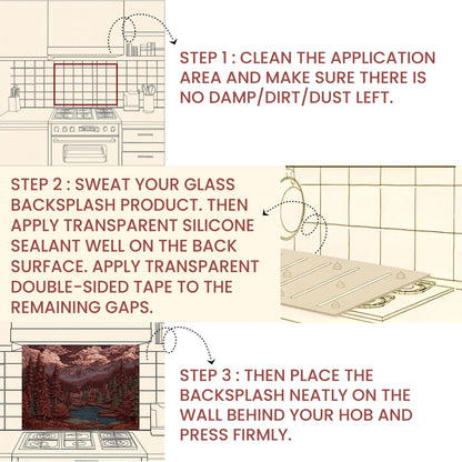 Mountain Kitchen Backsplash: Tempered Glass Forest Scene Stove Protector