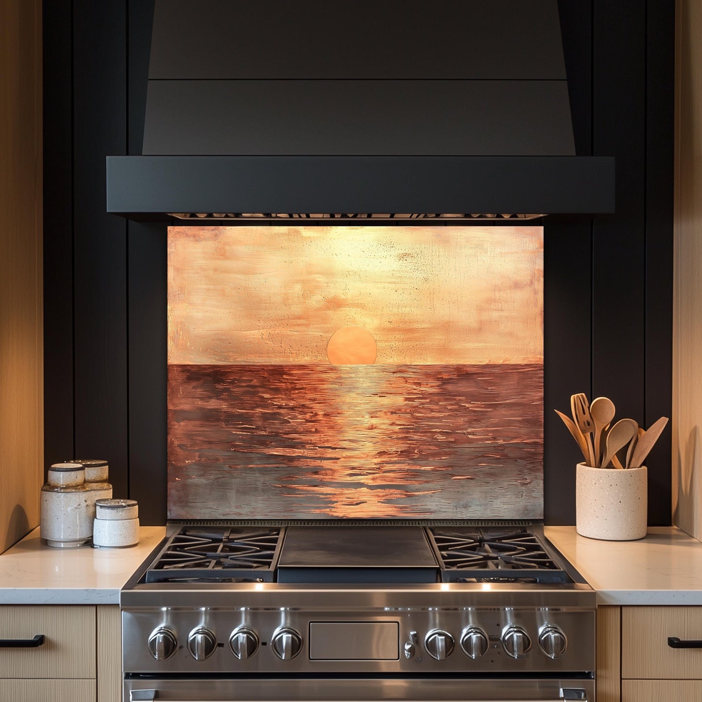 Sunset Ocean Glass Backsplash, Tropical Beach Stove Guard, Heat Resistant Easy Clean Kitchen Art