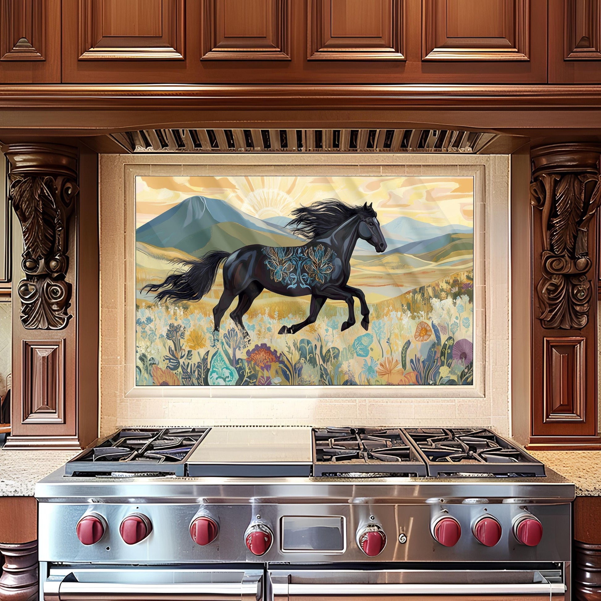 Horse Tempered Glass Kitchen Splashback: Stylish Wall Art