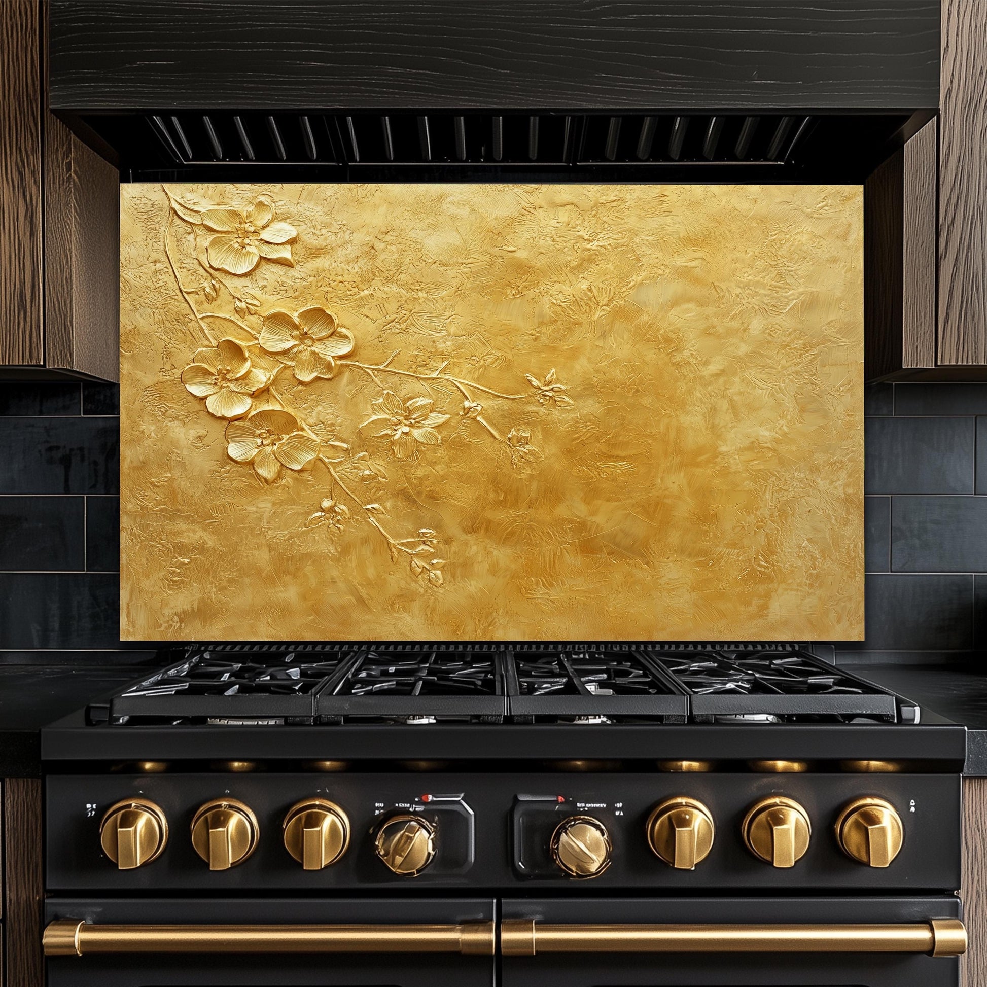 Copper Heron Glass Backsplash, Rustic Bird Stove Guard, Heat Resistant Easy Clean Kitchen Art