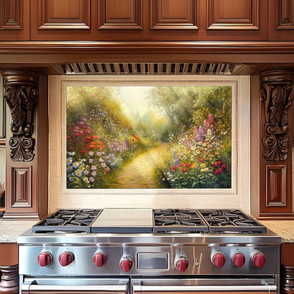 Floral Tempered Glass Kitchen Backsplash, Heat Resistant Wall Art, Custom Size Design