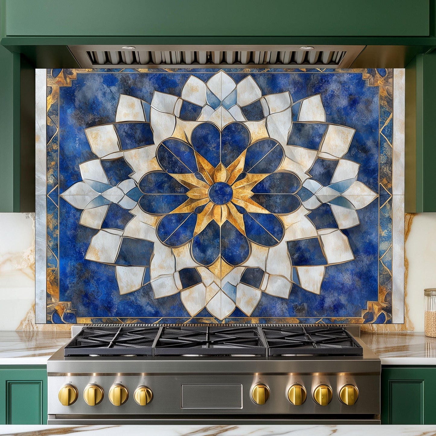 Moroccan Style Glass Backsplash, Ornate Pattern Stove Guard, Heat Resistant Easy Clean Kitchen Art