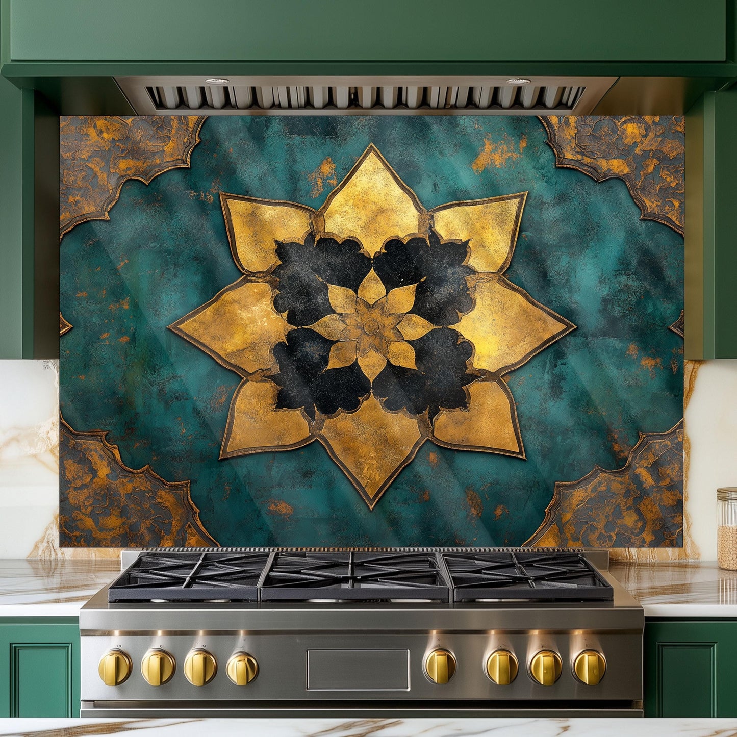 Moroccan Artistic Glass Backsplash, Floral Pattern Stove Guard, Heat Resistant Easy Clean Kitchen Art