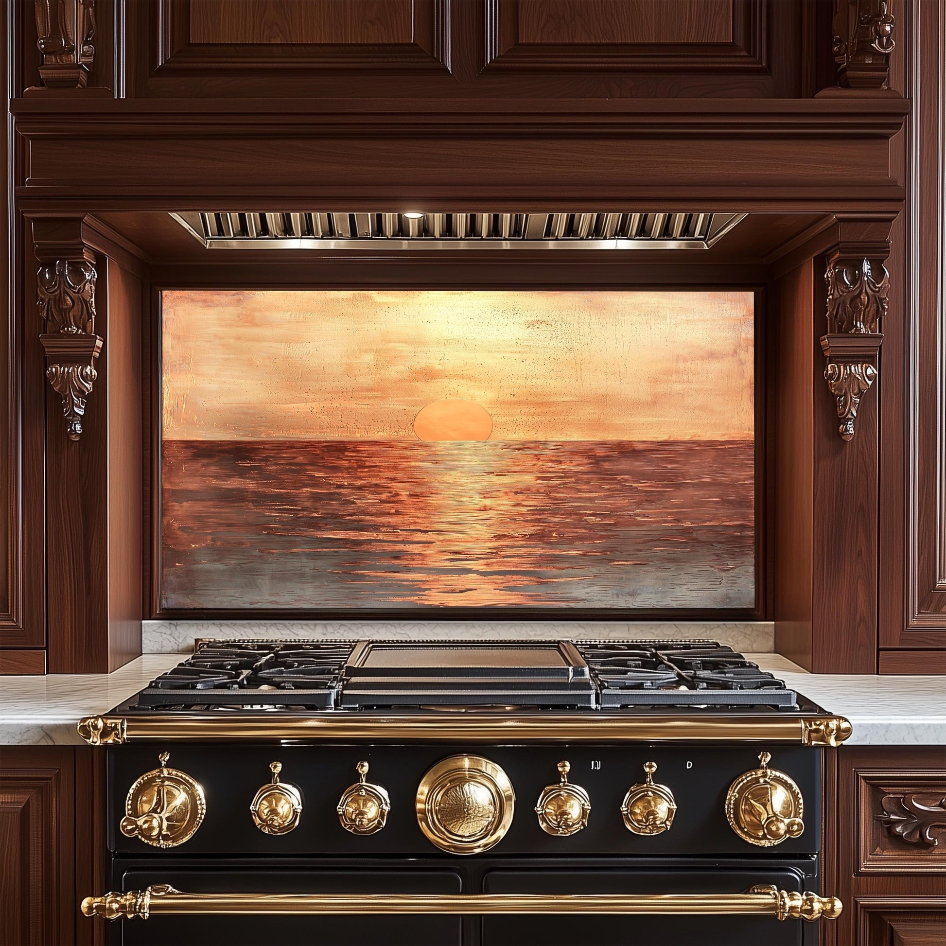 Sunset Ocean Glass Backsplash, Tropical Beach Stove Guard, Heat Resistant Easy Clean Kitchen Art
