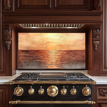 Sunset Ocean Glass Backsplash, Tropical Beach Stove Guard, Heat Resistant Easy Clean Kitchen Art