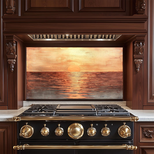 Sunset Ocean Glass Backsplash, Tropical Beach Stove Guard, Heat Resistant Easy Clean Kitchen Art