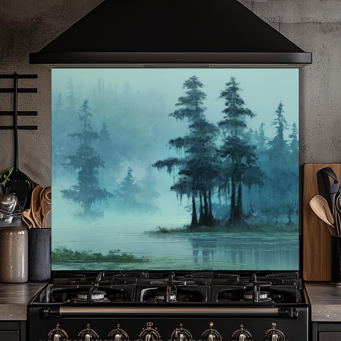 Misty Cypress Swamp Tempered Glass Backsplash - Foggy Lake Kitchen Splashback