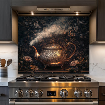 Vineyard-inspired tempered glass kitchen wall protector, designed with grapes and leaves. Heat-resistant, easy to clean, and perfect for adding a rustic farmhouse touch to your kitchen.