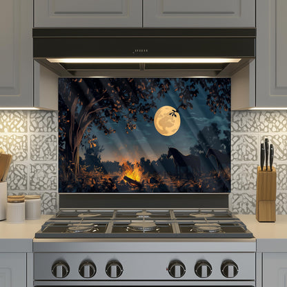 Night Horse Tempered Glass Kitchen Backsplash: Heat Resistant Stove Art