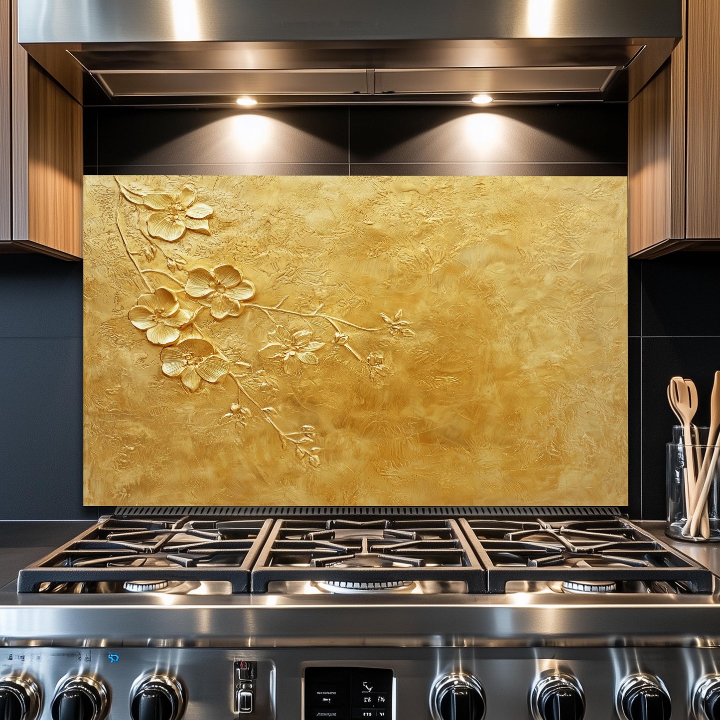 Copper Heron Glass Backsplash, Rustic Bird Stove Guard, Heat Resistant Easy Clean Kitchen Art