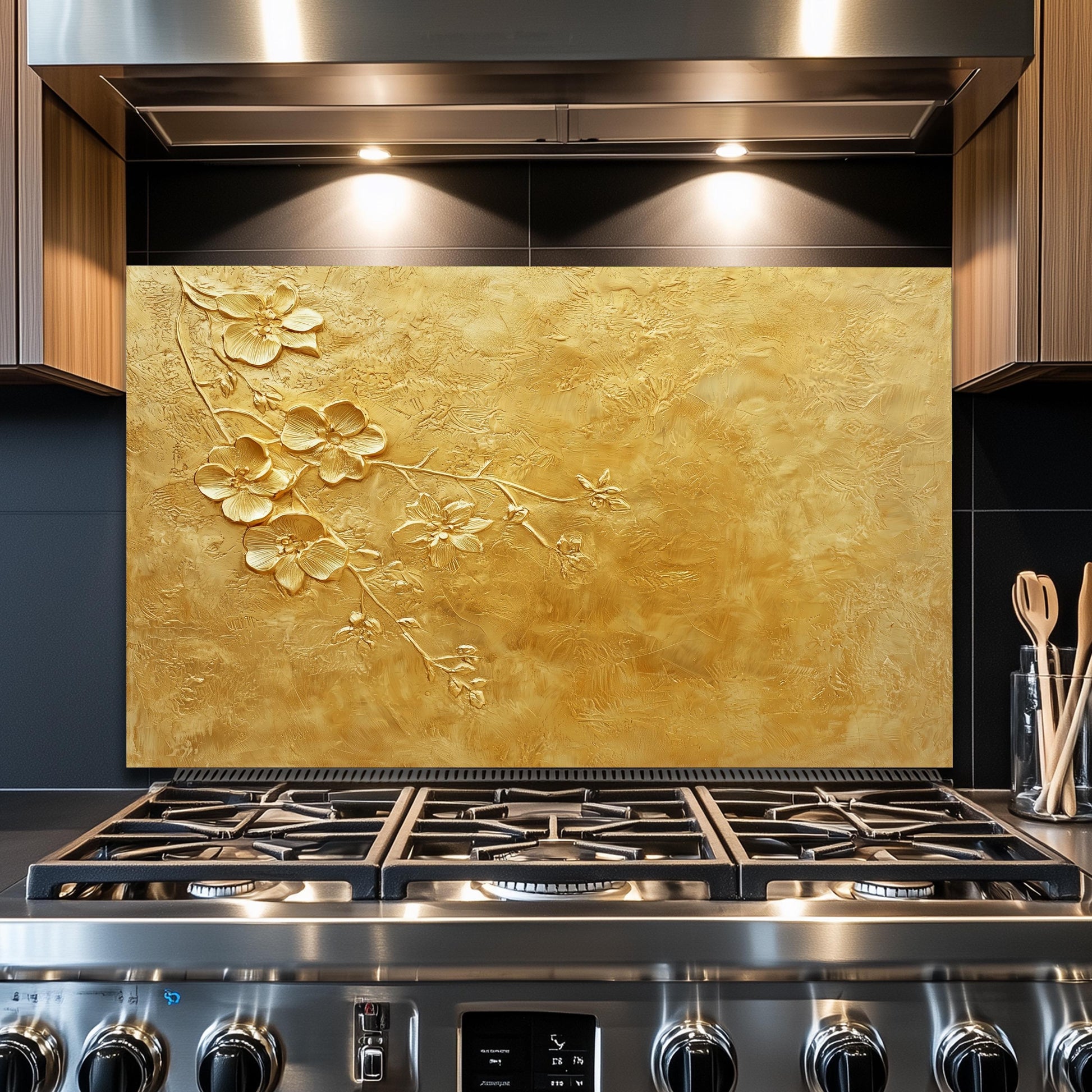 Copper Heron Glass Backsplash, Rustic Bird Stove Guard, Heat Resistant Easy Clean Kitchen Art