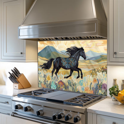 Horse Tempered Glass Kitchen Splashback: Stylish Wall Art