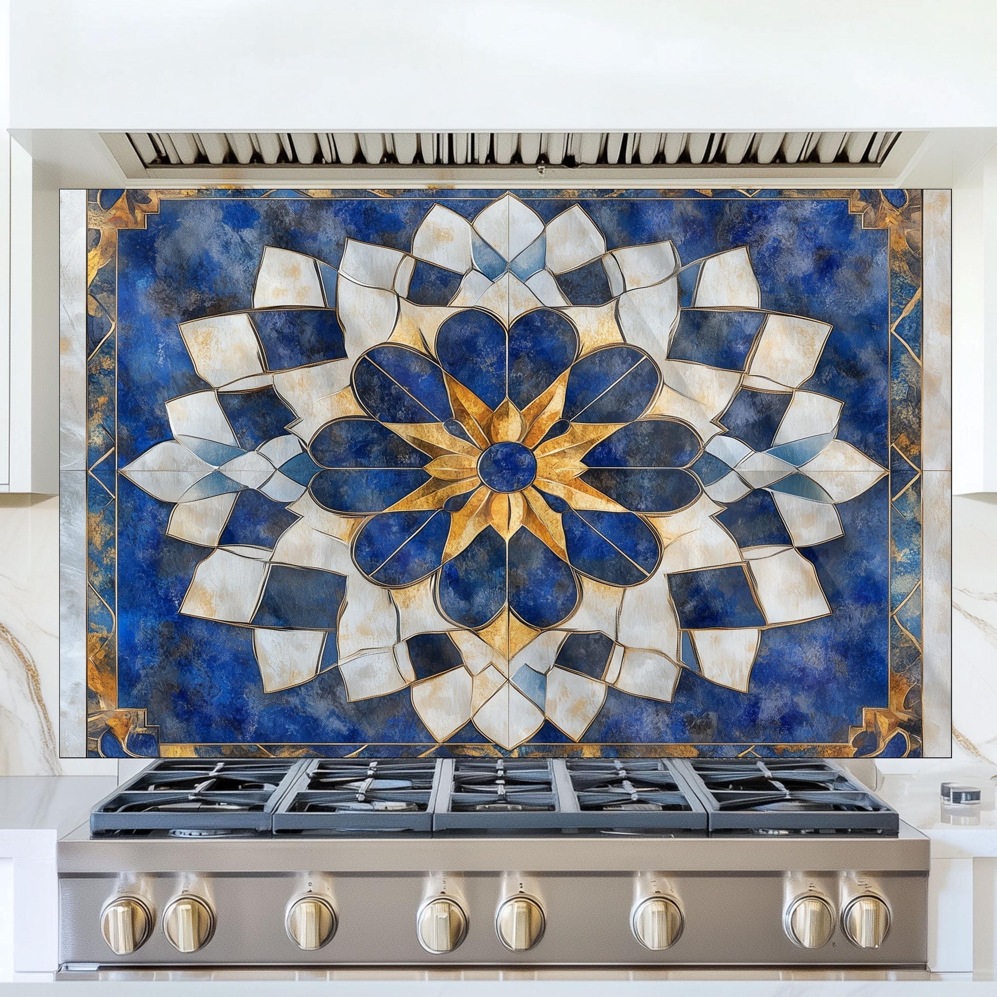 Moroccan Style Glass Backsplash, Ornate Pattern Stove Guard, Heat Resistant Easy Clean Kitchen Art