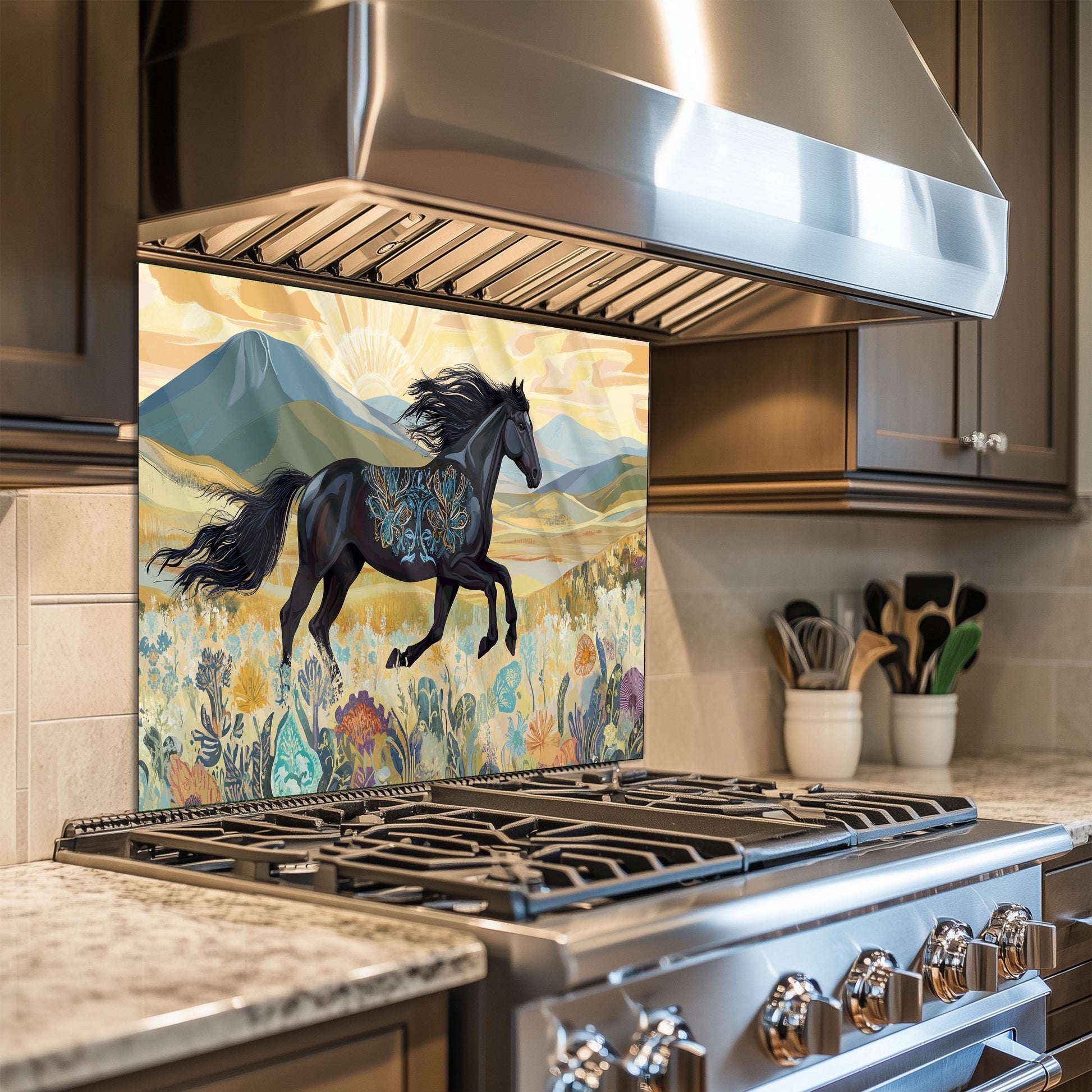 Horse Tempered Glass Kitchen Splashback: Stylish Wall Art