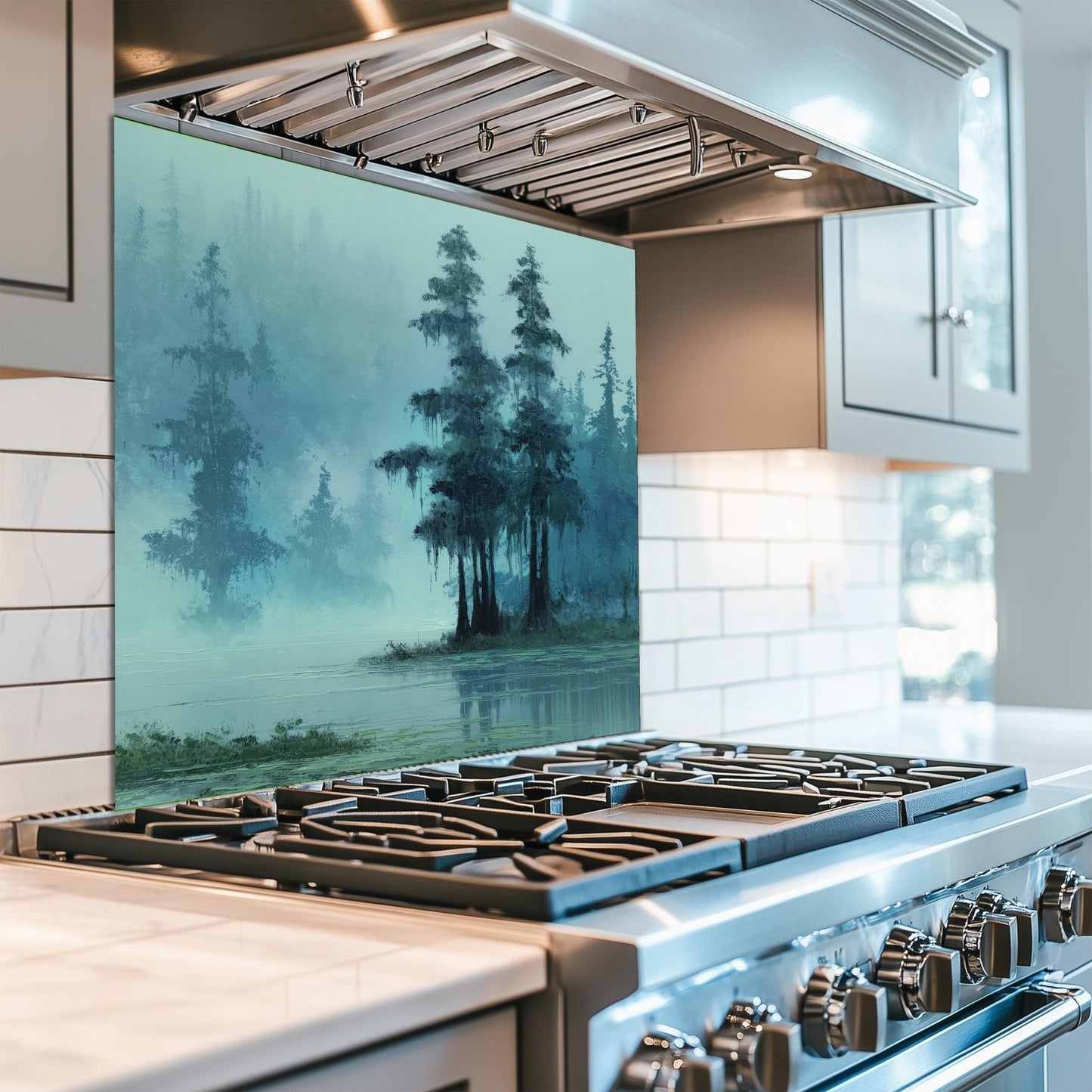 Misty Cypress Swamp Tempered Glass Backsplash - Foggy Lake Kitchen Splashback