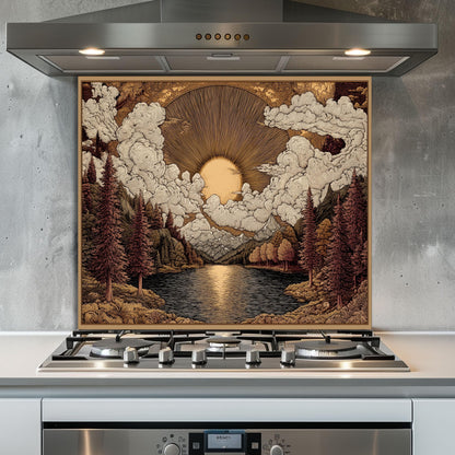 Tempered Glass Kitchen Backsplash: Mountain Sunrise Landscape, Heat-Resistant
