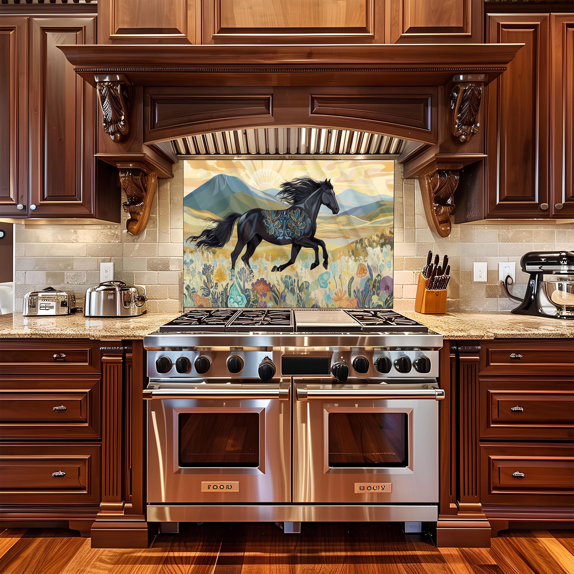 Horse Tempered Glass Kitchen Splashback: Stylish Wall Art