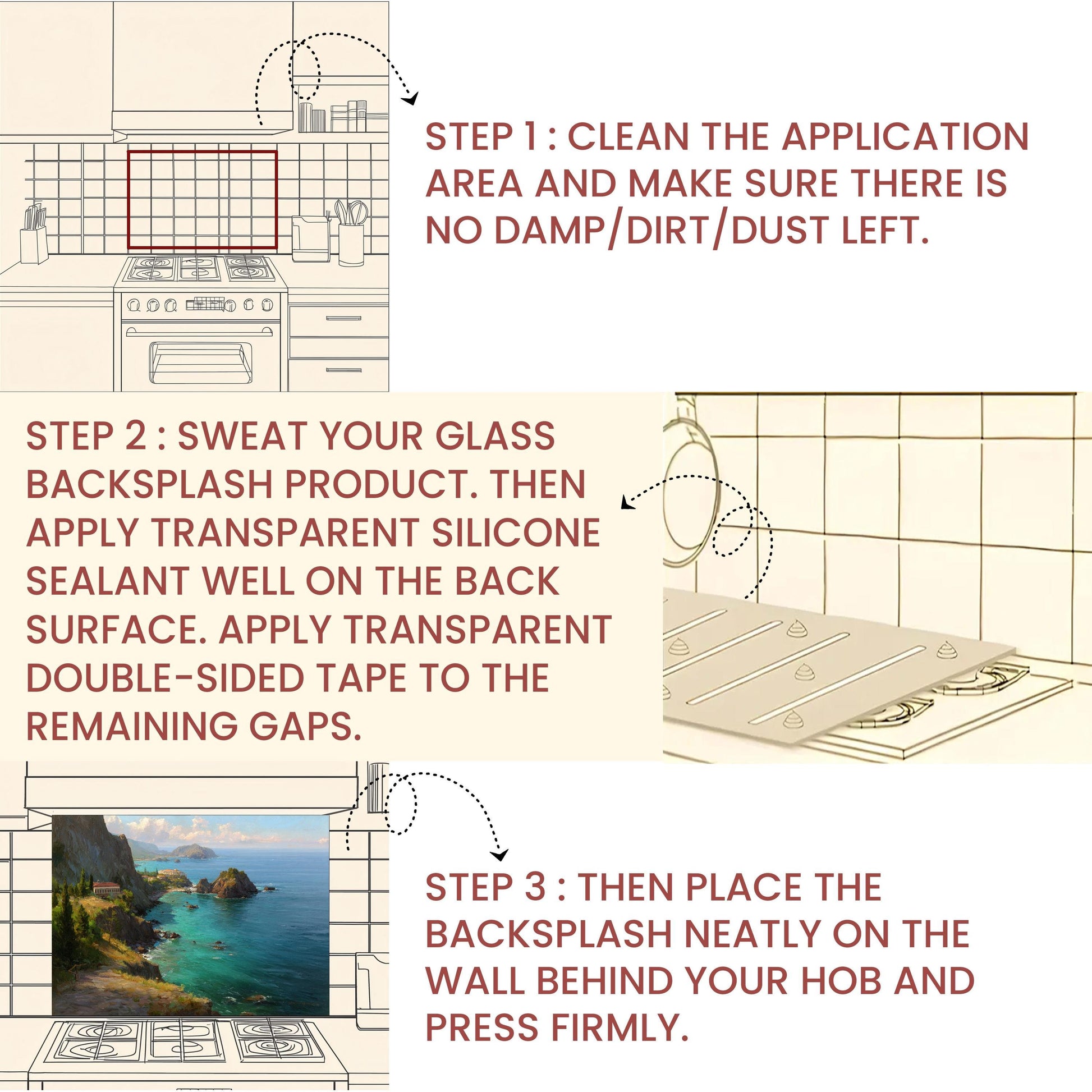 Tempered Glass Coastal Backsplash: Mountain Sunrise Kitchen Wall Art