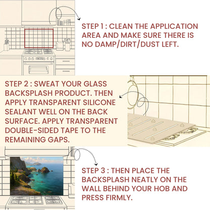 Tempered Glass Coastal Backsplash: Mountain Sunrise Kitchen Wall Art
