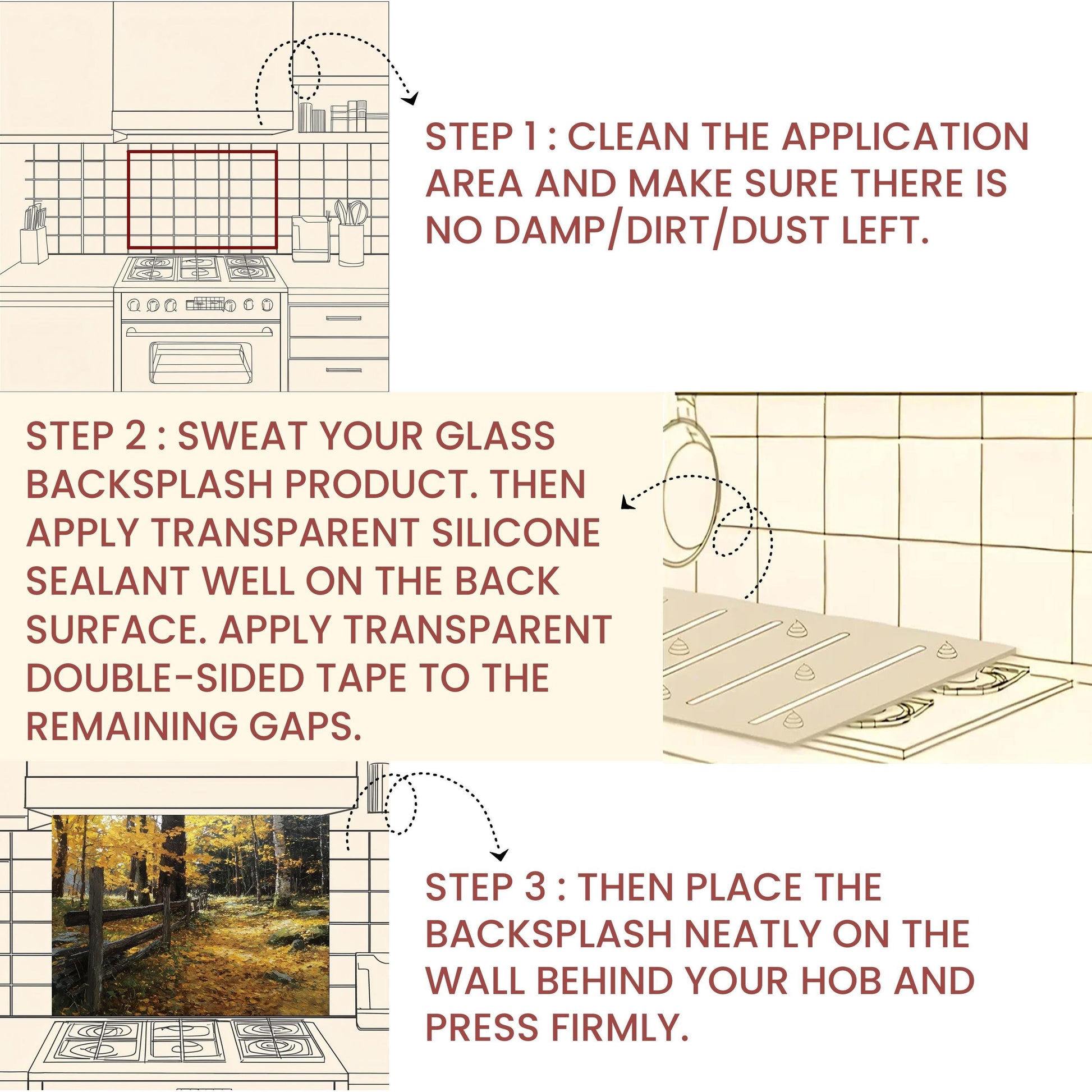 Autumn Forest Path Tempered Glass Kitchen Backsplash - Rustic Fence