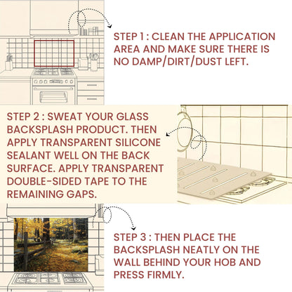 Autumn Forest Path Tempered Glass Kitchen Backsplash - Rustic Fence