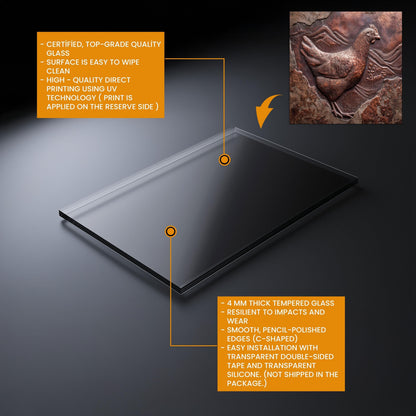 Copper Chicken Backsplash: Rustic Farmhouse Tempered Glass Stove Panel