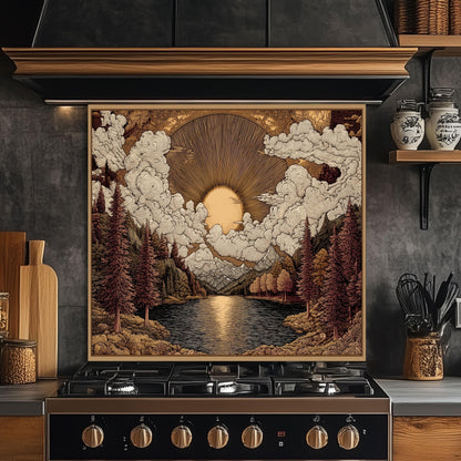 Tempered Glass Kitchen Backsplash: Mountain Sunrise Landscape, Heat-Resistant