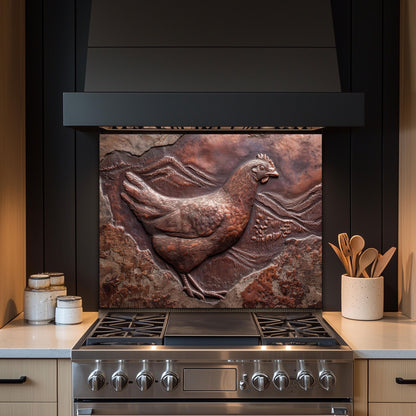 Copper Chicken Backsplash: Rustic Farmhouse Tempered Glass Stove Panel