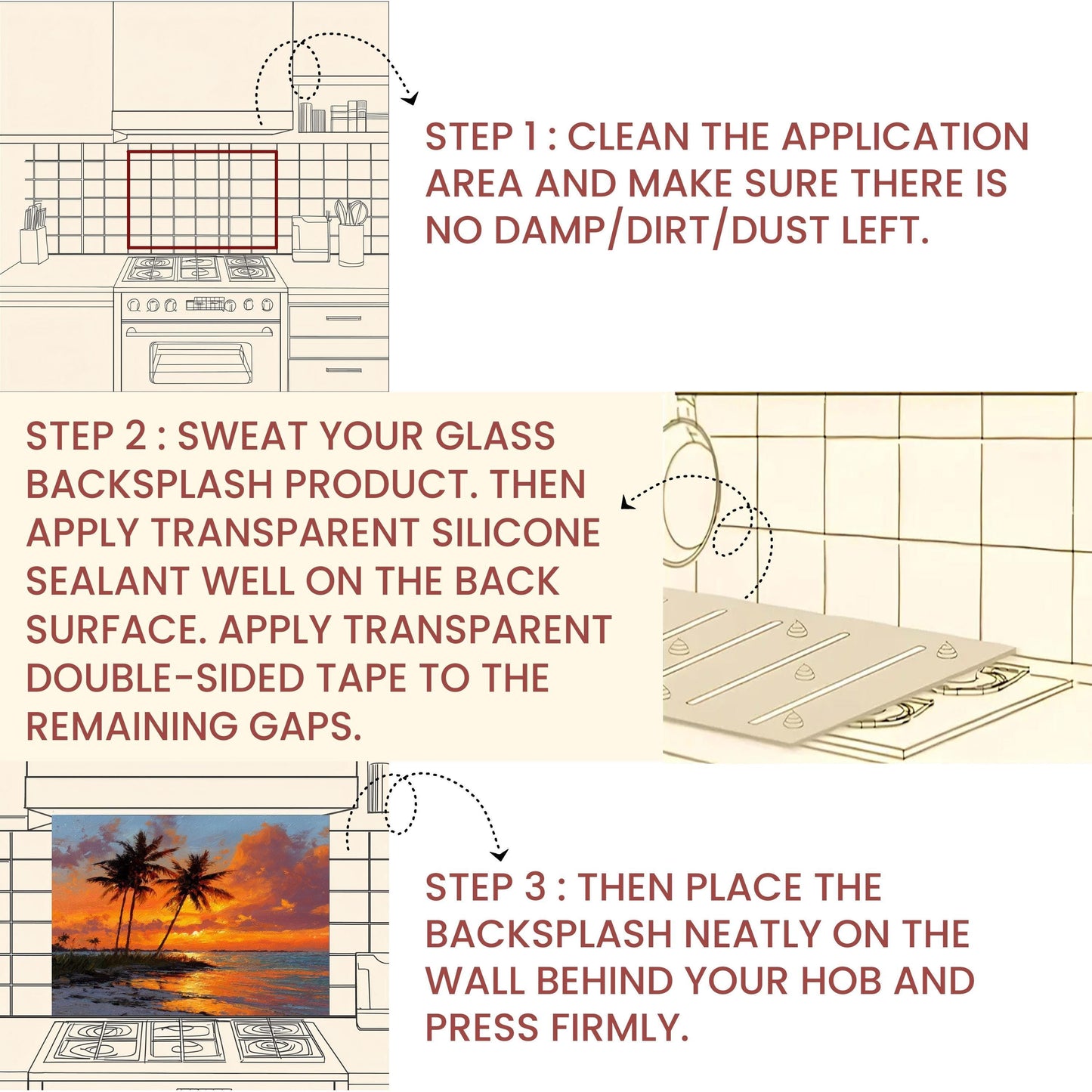 Tropical Palm Sunset Glass Backsplash – Coastal Kitchen Wall Art
