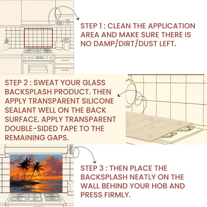 Tropical Palm Sunset Glass Backsplash – Coastal Kitchen Wall Art