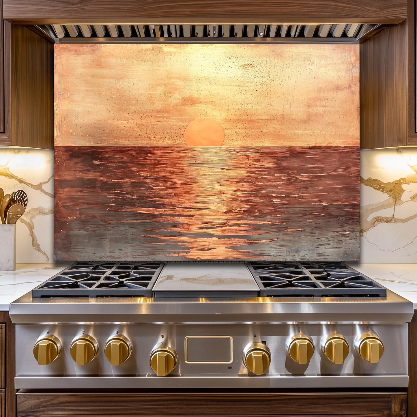 Sunset Ocean Glass Backsplash, Tropical Beach Stove Guard, Heat Resistant Easy Clean Kitchen Art