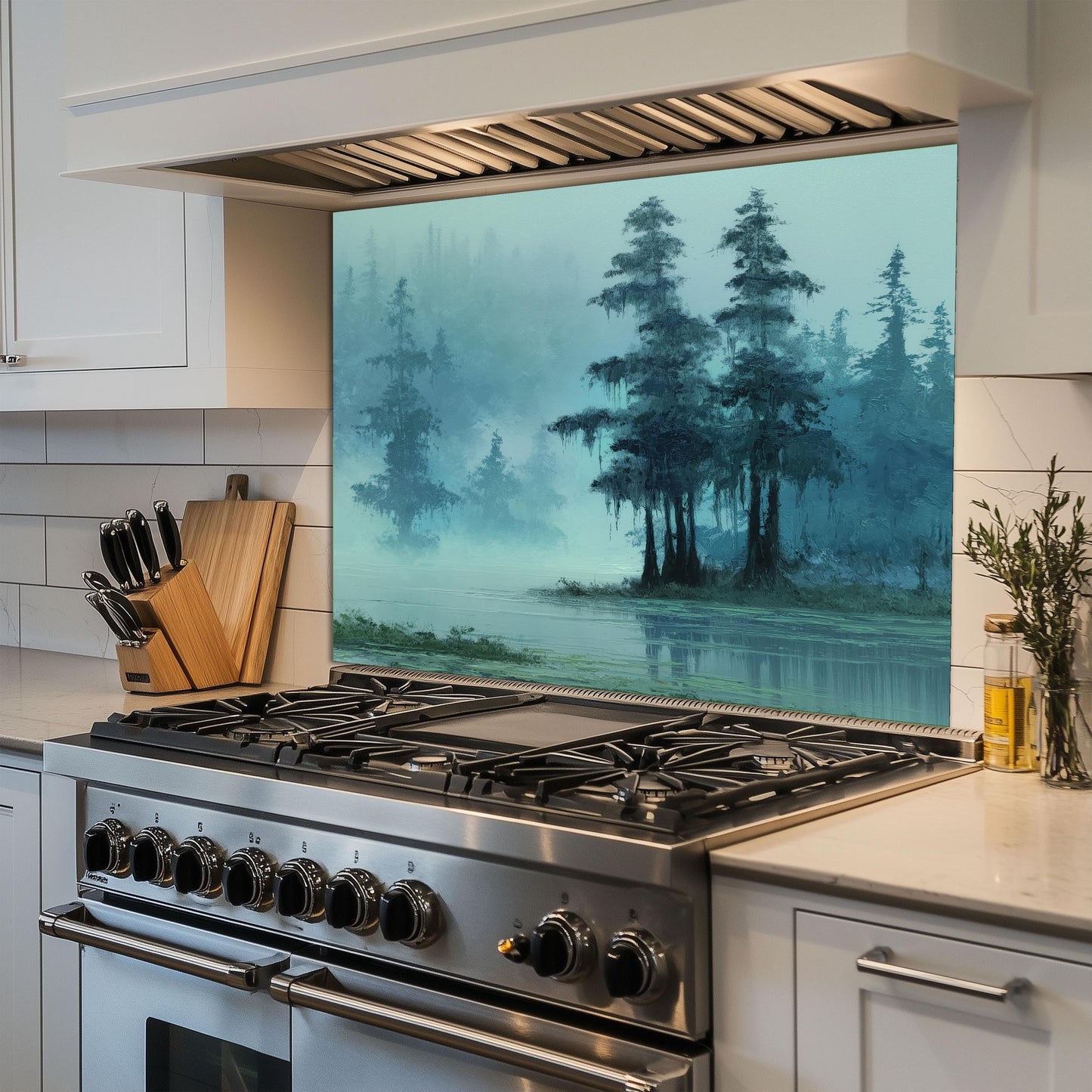 Misty Cypress Swamp Tempered Glass Backsplash - Foggy Lake Kitchen Splashback