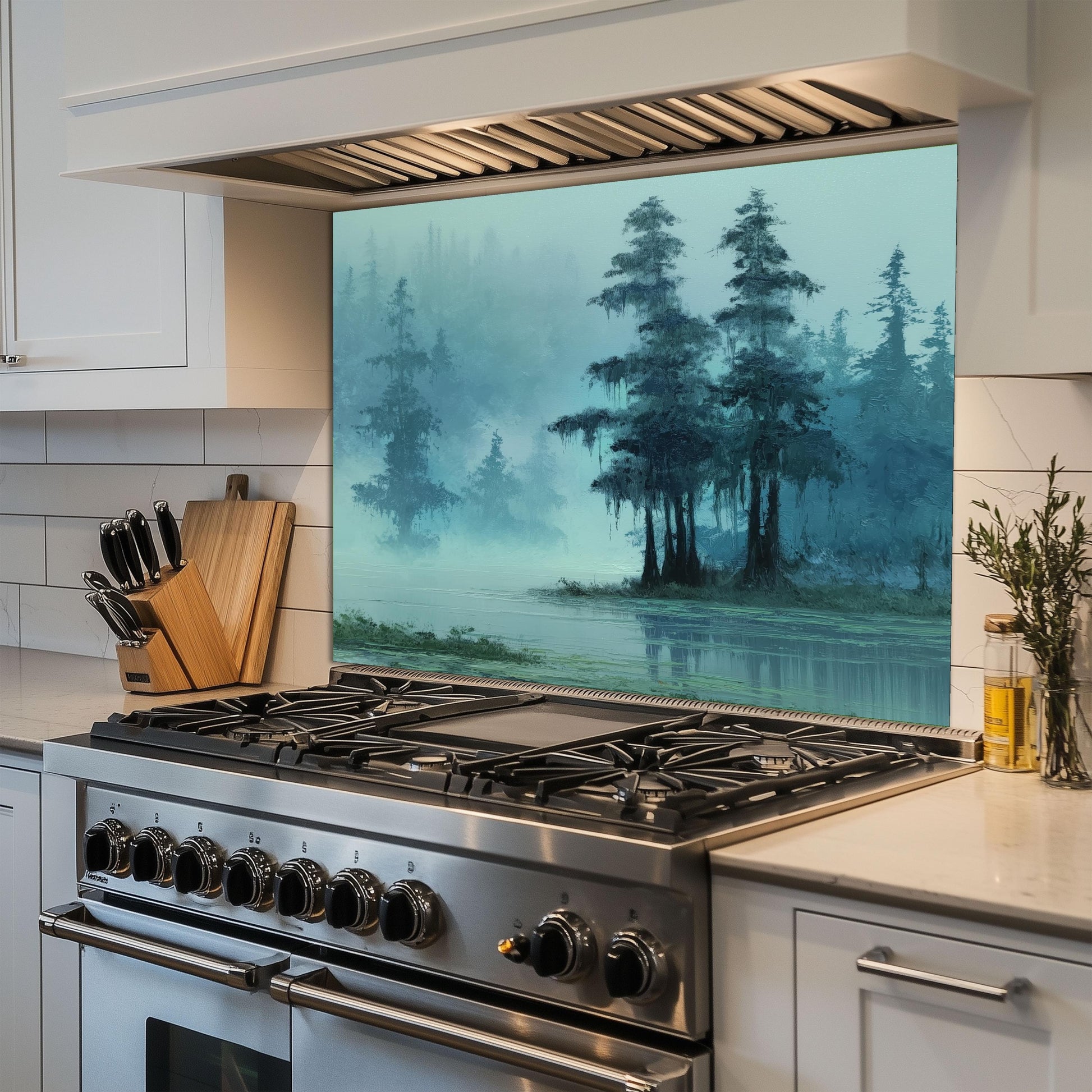 Misty Cypress Swamp Tempered Glass Backsplash - Foggy Lake Kitchen Splashback