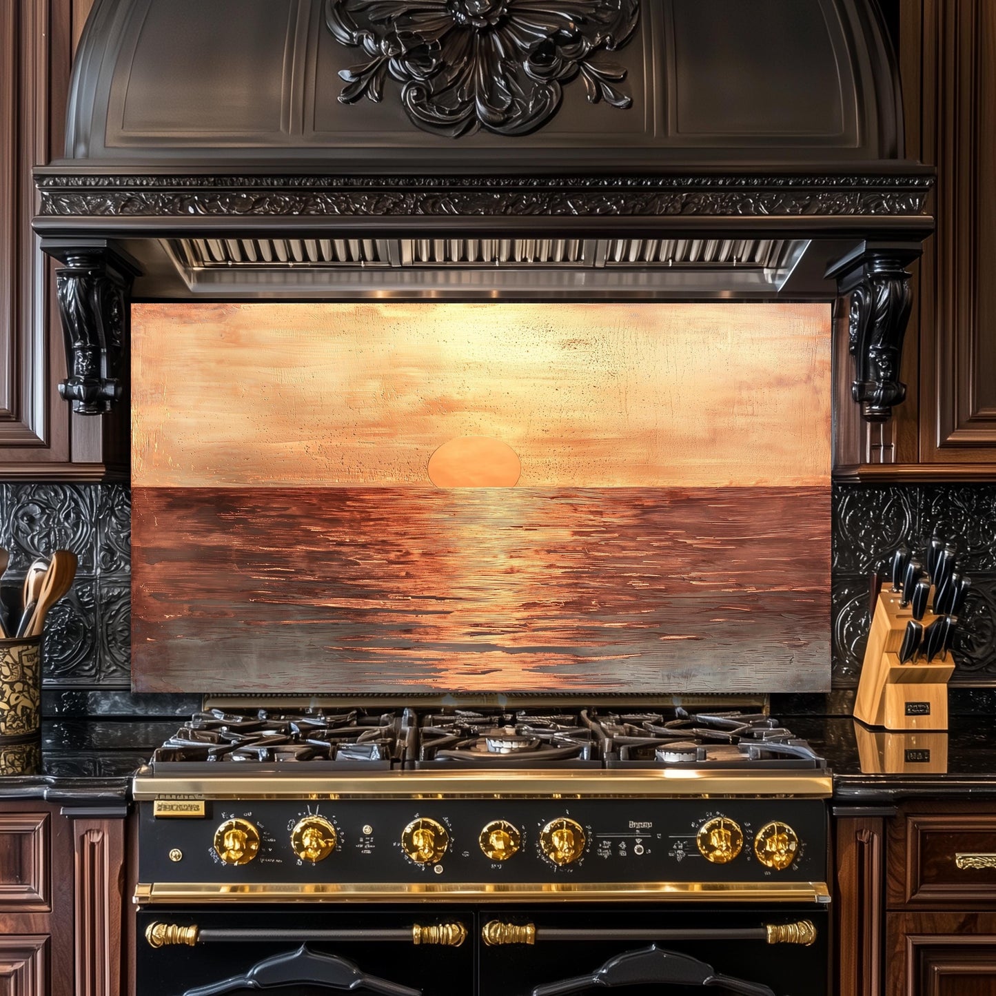 Sunset Ocean Glass Backsplash, Tropical Beach Stove Guard, Heat Resistant Easy Clean Kitchen Art