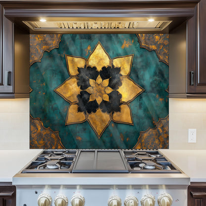 Moroccan Artistic Glass Backsplash, Floral Pattern Stove Guard, Heat Resistant Easy Clean Kitchen Art