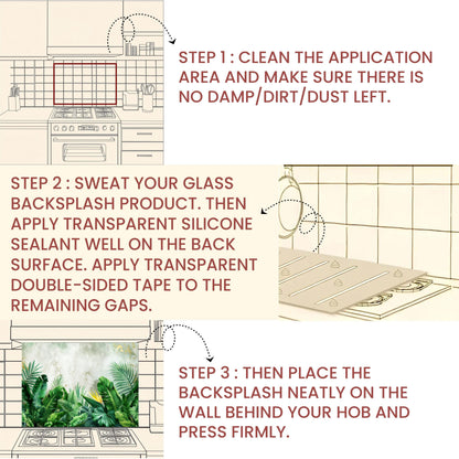 Tropical Banana Leaf Tempered Glass Backsplash: Marble & Gold Kitchen Wall Art
