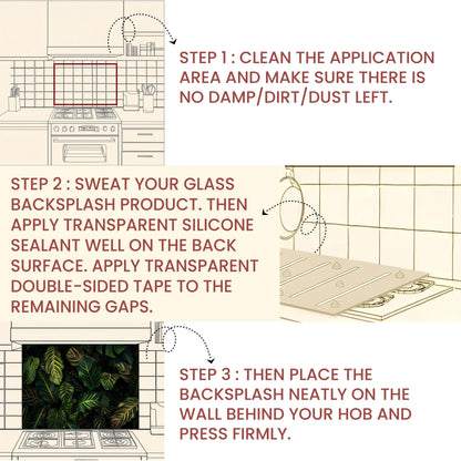 Tropical Jungle Leaf Tempered Glass Backsplash: Botanical Kitchen Wall Panel
