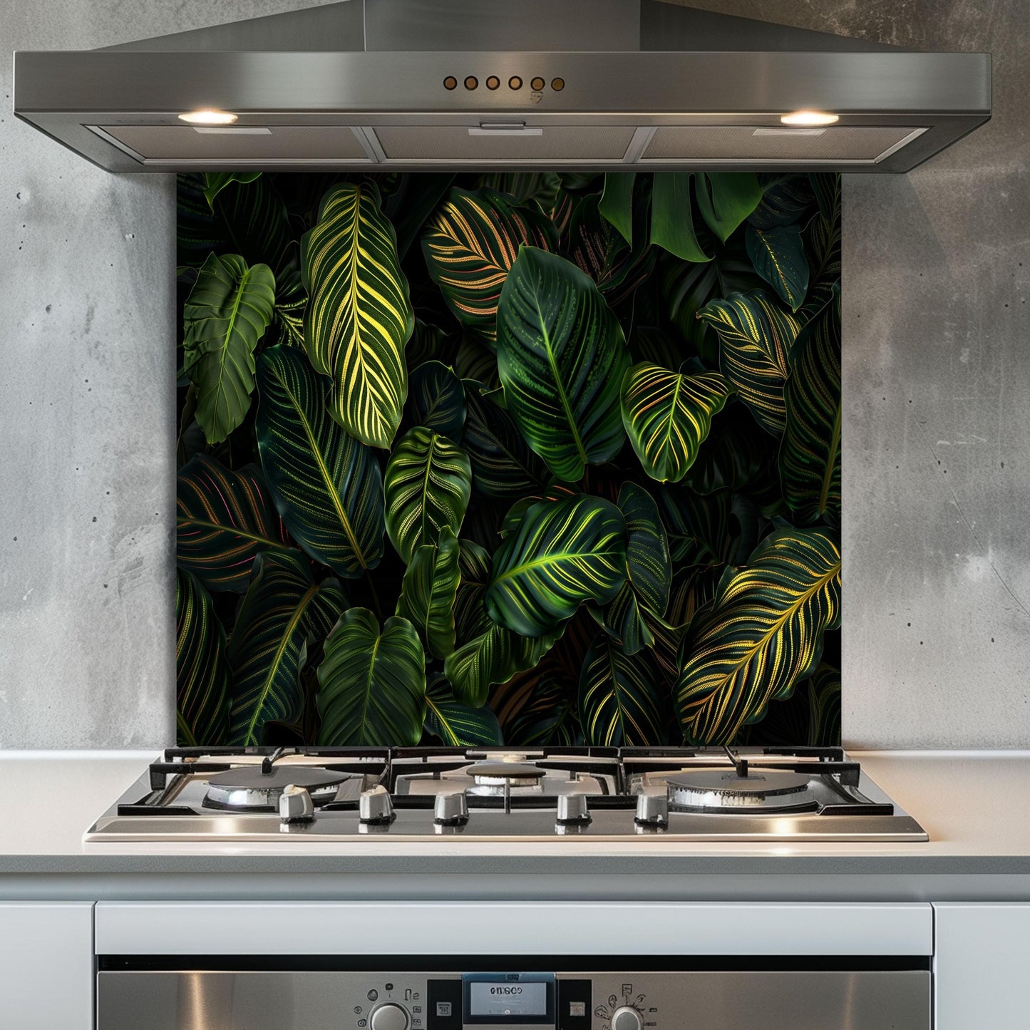 Tropical Jungle Leaf Tempered Glass Backsplash: Botanical Kitchen Wall Panel