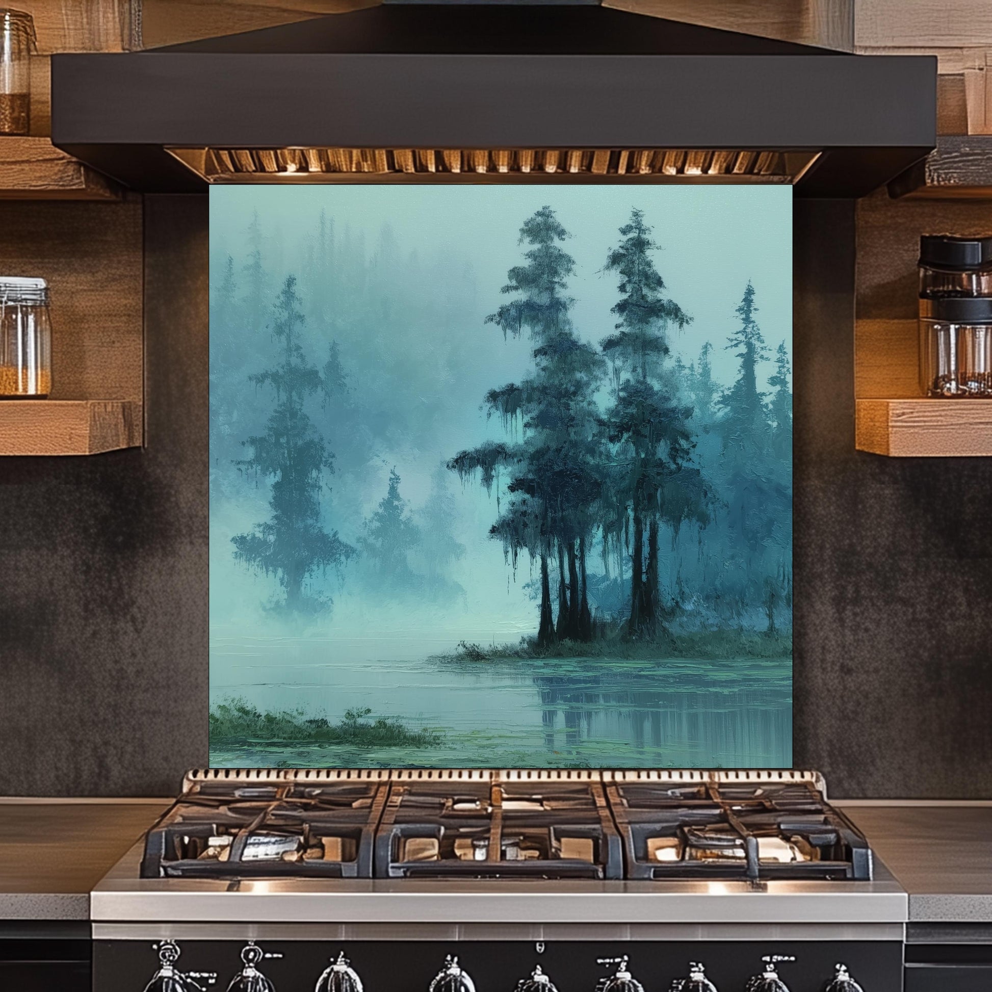 Misty Cypress Swamp Tempered Glass Backsplash - Foggy Lake Kitchen Splashback